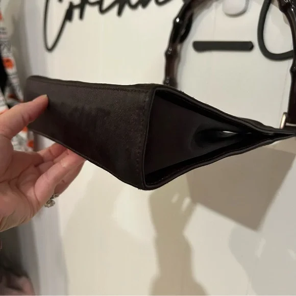 Gucci Dark Purple Satin Shoulder Bag with Bamboo Handle Vintage 1990s - Picture 6 of 13